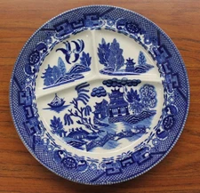 Blue Willow 3 Section Chop Grill Plate Made in Japan 10" Vintage 
