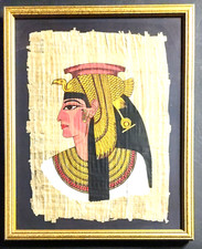 Vintage Hand Painted Egyptian Art On Papyrus Beautifully Framed Nefertari