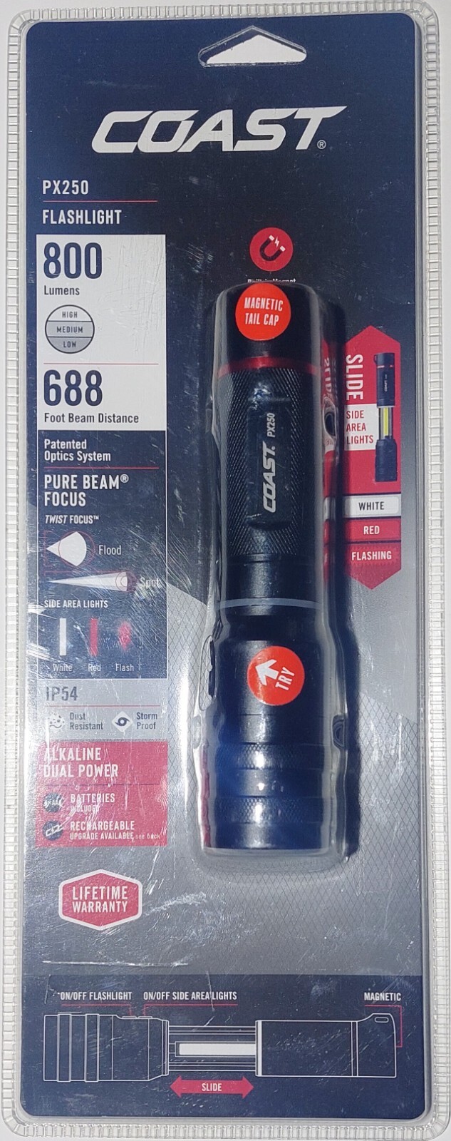 Coast PX250 Twist Focusing LED Flashlight 4 Rechargeable Batteries
