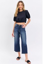 Judy Blue Mid-Rise W/ Tummy Control Wide Leg Crop Jeans