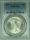 1922 Peace Silver $1 Dollar Coin PCGS MS 62 (17) B
