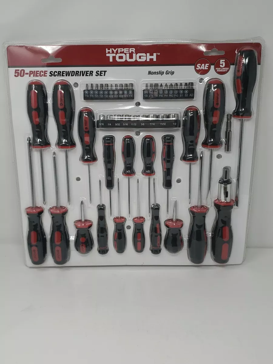 Hyper Tough 50 Piece Precision Screwdriver Set Nonslip Ergonomic Grip Black Red