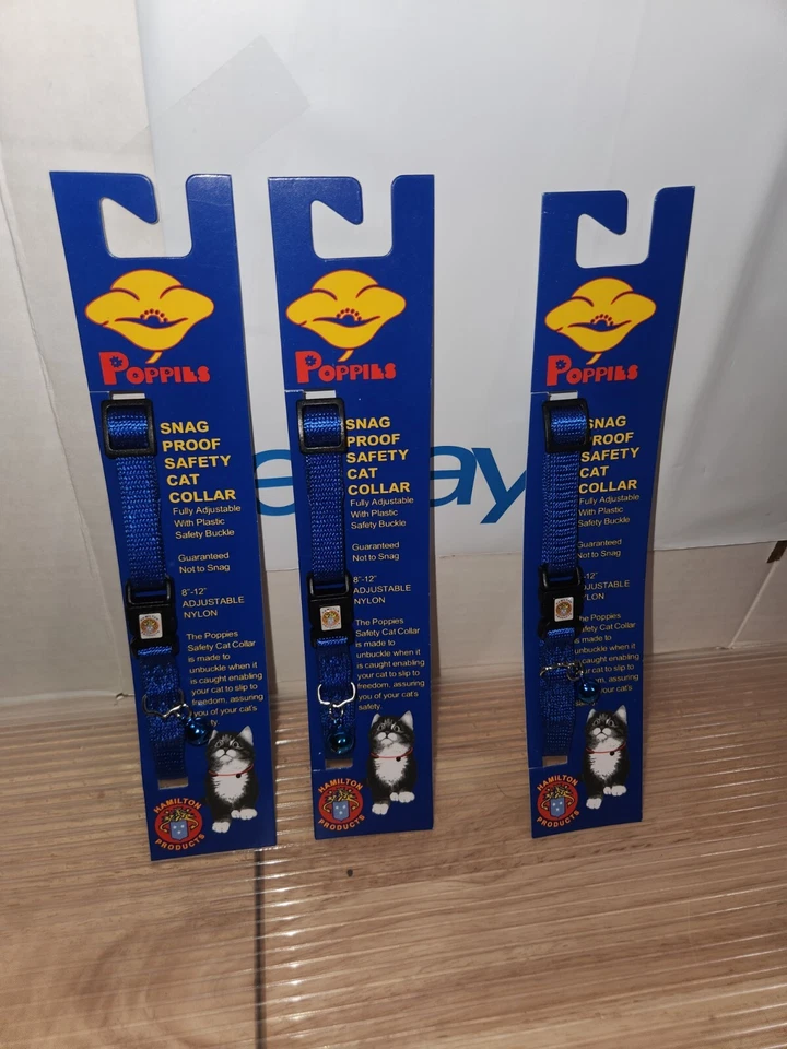 3 HAMILTON "Amapolas" Collar de Gato de Seguridad Ajustable con Campana, 3/8" x 8"-12", Azul Foto 2 de 4