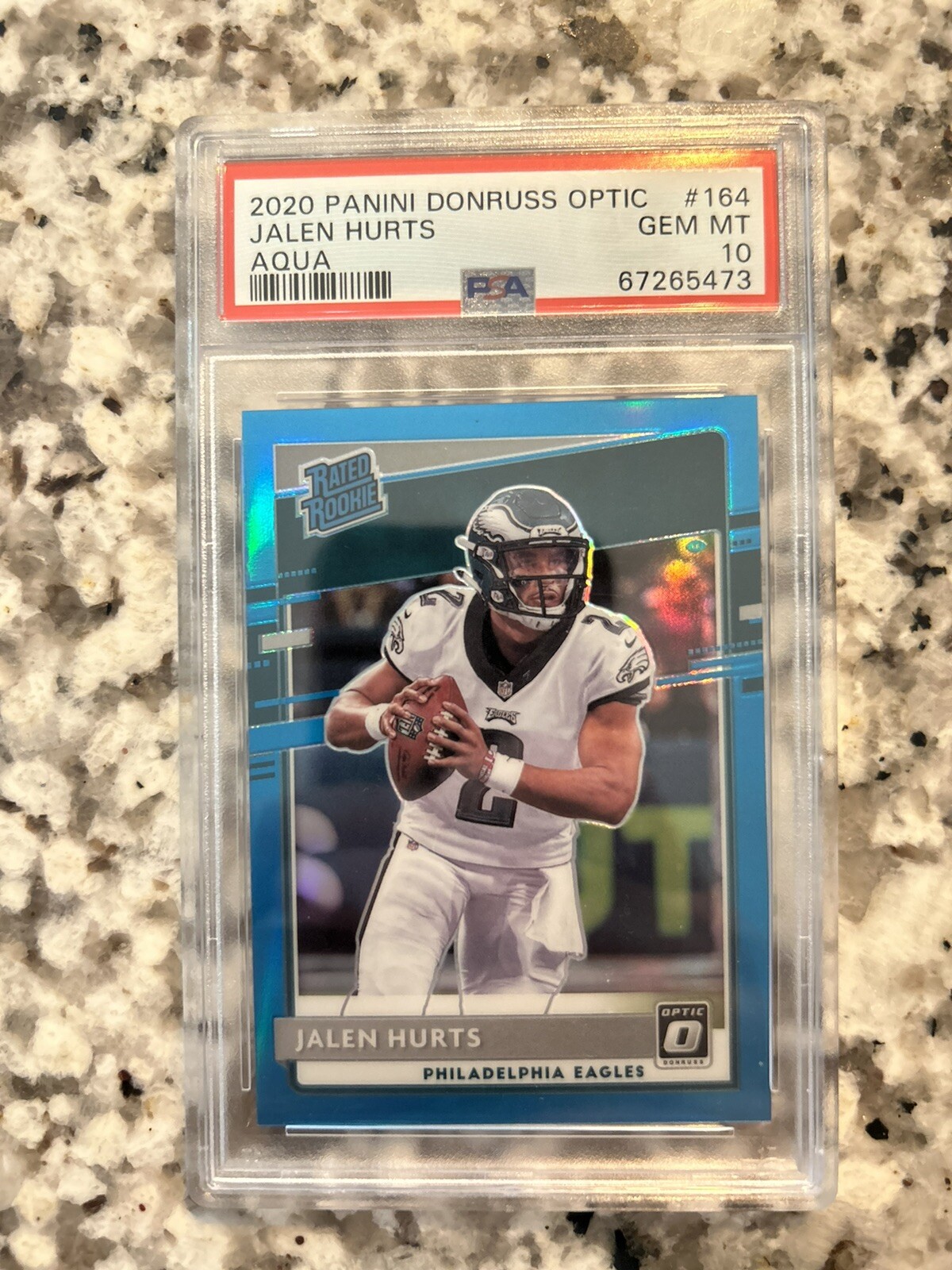 2020 Donruss Optic Aqua Prizm #164 Jalen Hurts Eagles RC Rookie /299 PSA 10