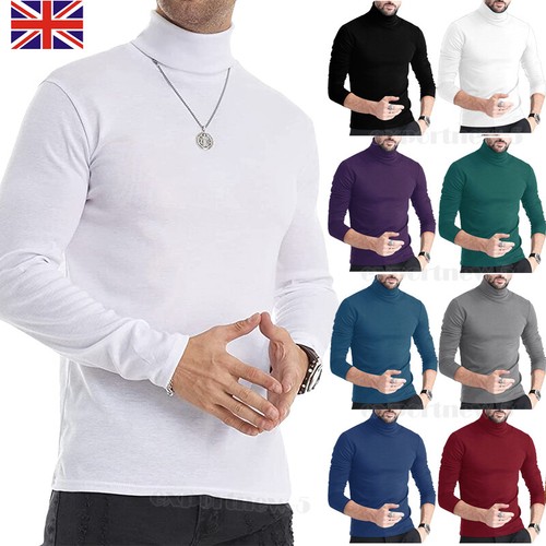 Mens Roll Neck Jumper Lightweight Baselayer T-Shirt Top Turtle High Polo  Neck UK | eBay