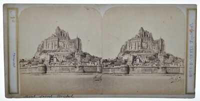 Stereoscopic Albumen Photograph, Le Mont St Michel, François B. Bidet