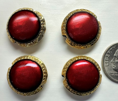 Bead, 4 Gold Plated Cloisonné Deep Red Double Sided 16mm Flat Round Beads * - Picture 2 of 4