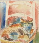 Jean Dufy Original Watercolor Cat On A Chair on Paper in Gilt Frame — photo 2