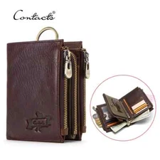US Stock Men Cow Leather RFID Wallet Pocket Coin Bank Card Photo Holder Keyring
