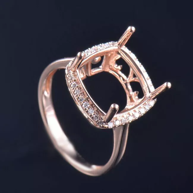 Cushion 11x11MM Natural Diamond Ring Setting Without Stones Solid 14K Rose  Gold