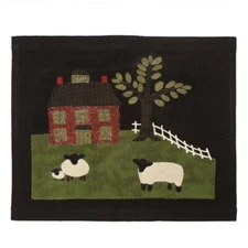 Colonial Primitive Green Pastures Saltbox Home Pennant Wall Hanger 16"H