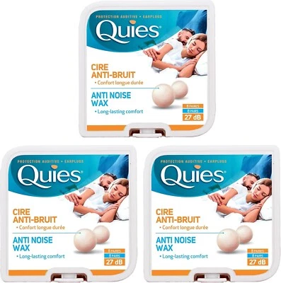 Quies Pure Natural Wax Ear Plugs Protection 8 Pairs Noise Reduction Pack of 3