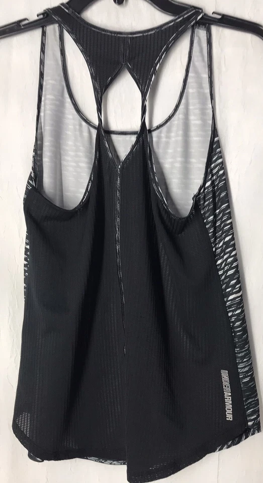 Under Armour Tank Top Small Woman’s Workout Razor Back  Black White Blend - Image 2 of 4