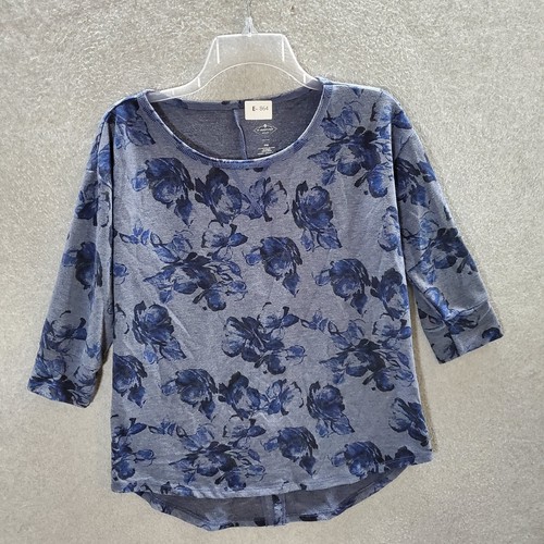 St. John's Bay Women Activewear Top M Petite Blue Floral Round Neck 3/4 Sleeve eBay