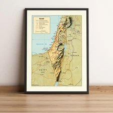 Israel Map, Israel 2D Relief Map, Israel Vintage Map - 2D Flat