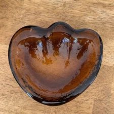 BLENKO ASHTRAY Freeform Textured Heart  Trinket Dish AMBER Amoeba Vintage