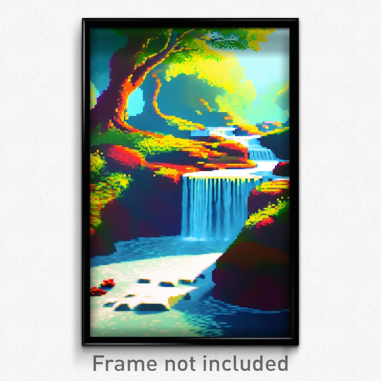Pixel Art Poster - Exotic Brook (8 Bit Psychedelic Trippy Video Game Print)