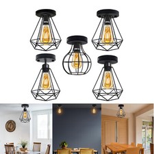 Modern Flush Mount Ceiling Light Easy Fitting Industrial Metal Wire Cage Lamp UK
