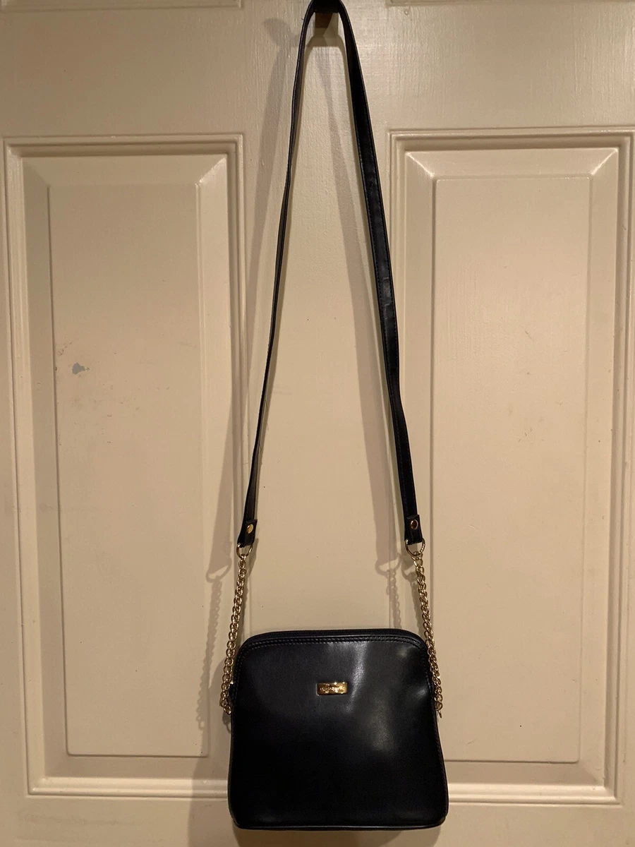 Liz Claiborne Crossbody Purse Bag Navy Top Zipper Gold Chain Trim Inside Pocke