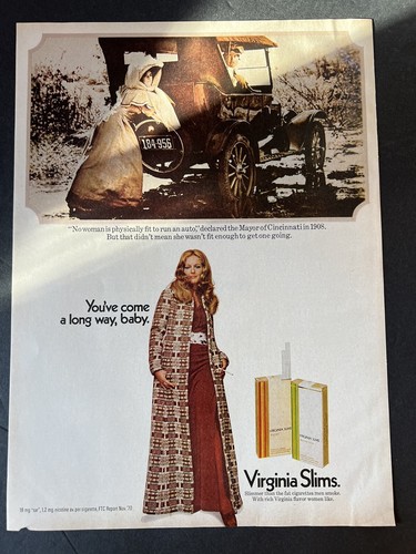 Vtg 1970s Virgina Slims Ad, You've Come a Long Way Baby