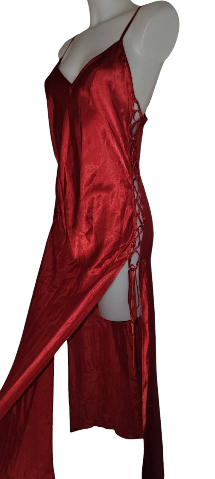 UNDERCOVER Maxi abito vintage Y2K Victoria's Secret taglia M rosso raso stringato coquette slip