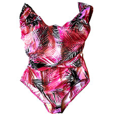 Womens Size 22 Bathing Suit Tummy Control Unbranded Pink Palm Fronds Swimwear