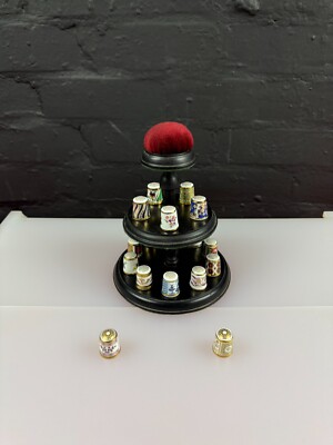 Royal Crown Derby Historical Thimble Collection On Stand Set 17 Thimbles