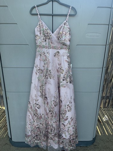 NWT Mac Duggal Floral Botánical Sequin Beaded A Line Gown Dress Pink Multi Sz 4 - Picture 5 of 21