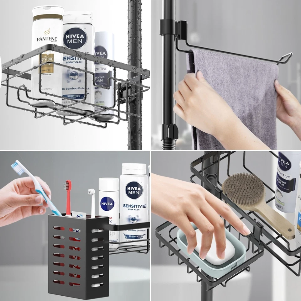 Corner Shower Caddy Tension Pole 6-Tier Rustproof Bathroom Organizer Shelves - Image 3 of 4