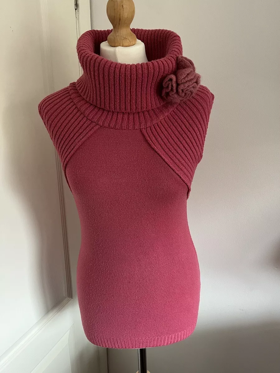 Morgan de Toi Pink Sleeveless Roll Neck Ribbed Knit Jumper Flower