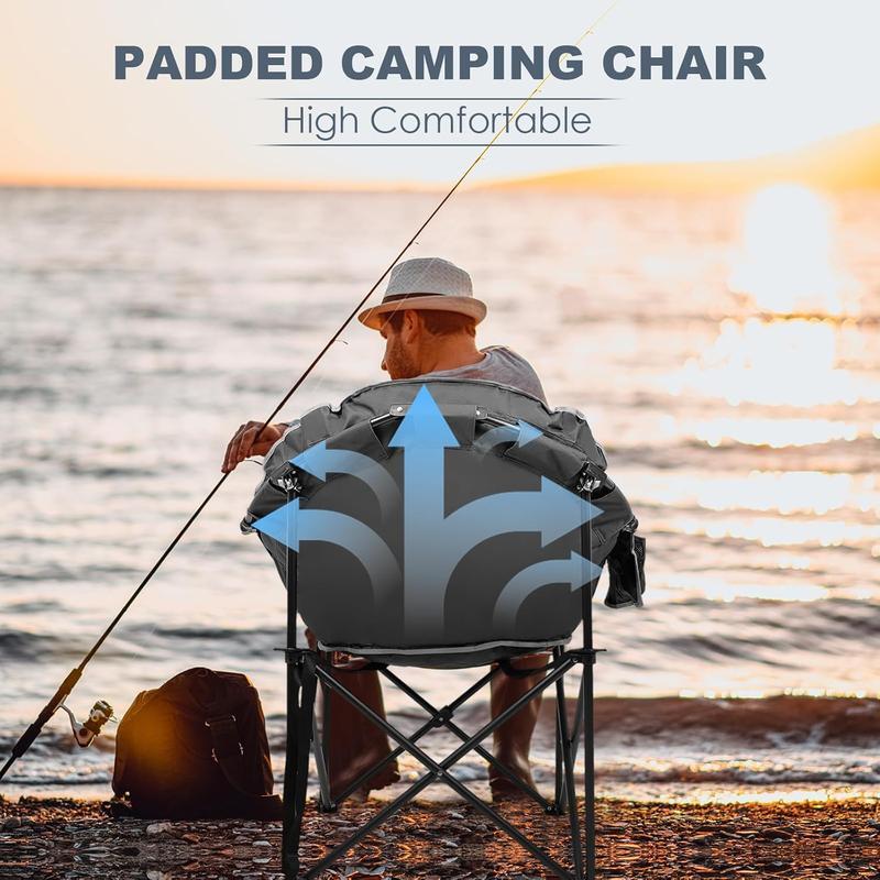 XL Padded Folding Chair, 500 lbs Capacity, Cup Holder, Camping & Patio