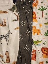 Lot of 3 Crib Fitted Sheets Safari Jungle Animal Baby Nursery Bedding
