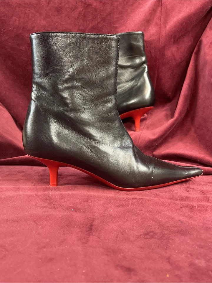 Botín De Colección Cuero Negro Mujer Claudia Ciuti Italia Bota Mod Suela Roja Puntiaguda Foto 2 de 4