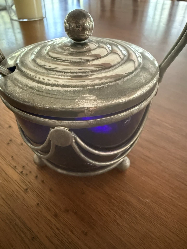 Plato de plata inglés estilo georgiano OLLA MOSTAZA con forro y cuchara - Casi nuevo Foto 3 de 4