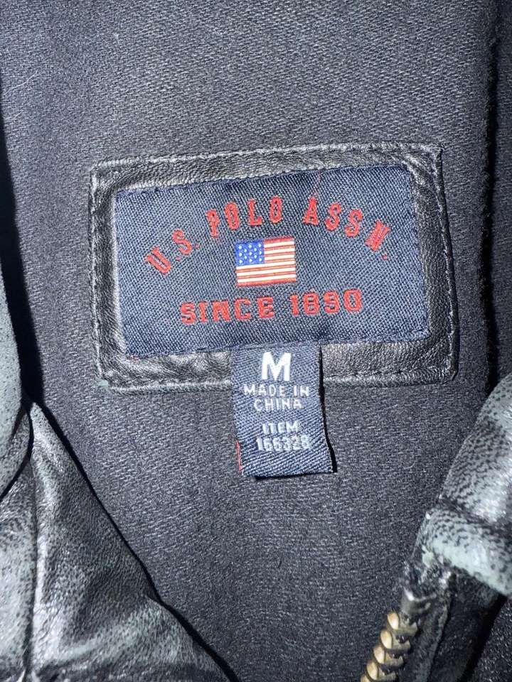 US Polo Assn. Chaqueta de cuero genuino mediana para hombre M abrigo negro con cremallera completa usado en excelente estado Foto 3 de 4