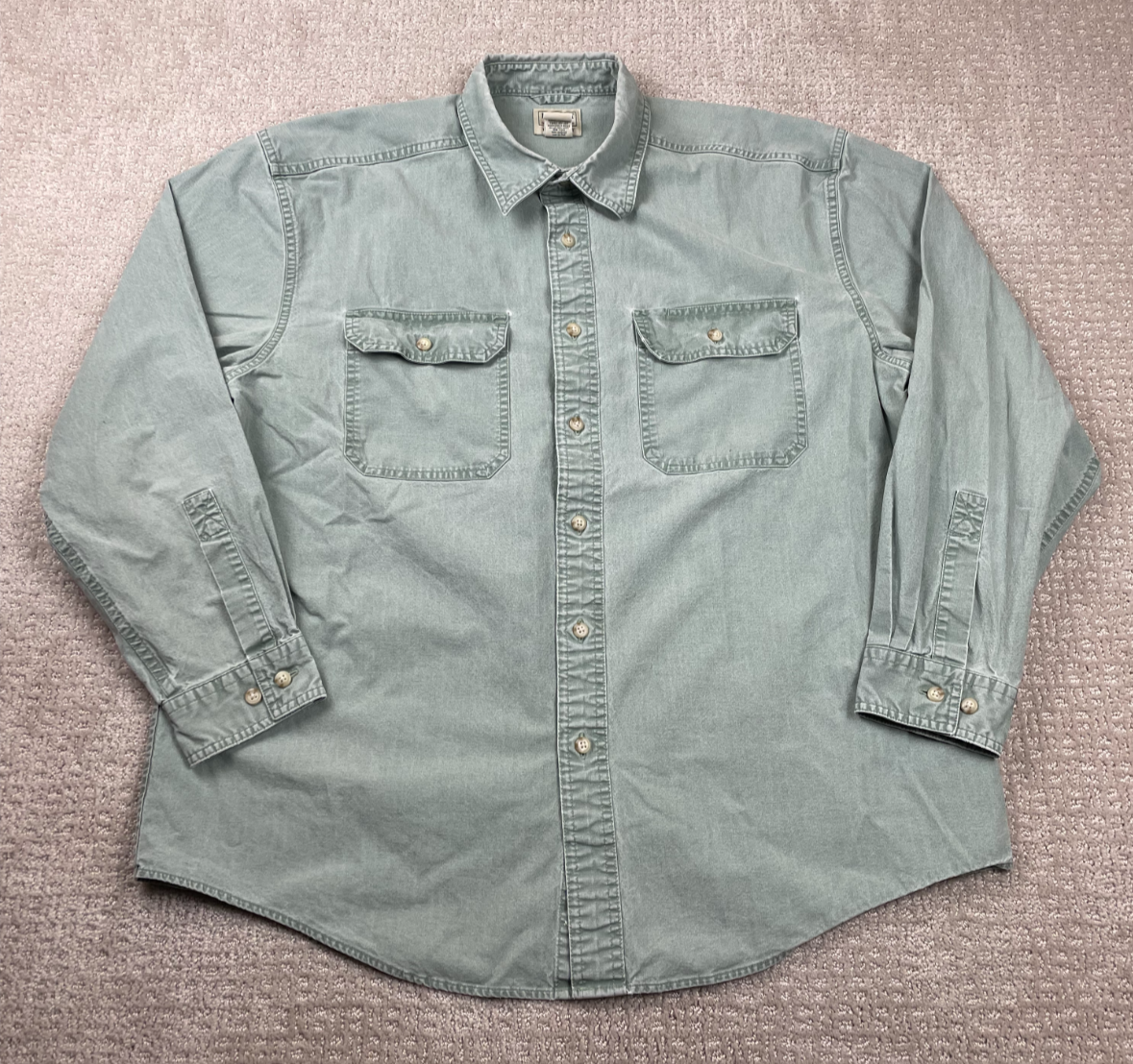 Vintage LL Bean Shirt Mens Large Green Sunwashed Canvas Button Up Workwear Camp