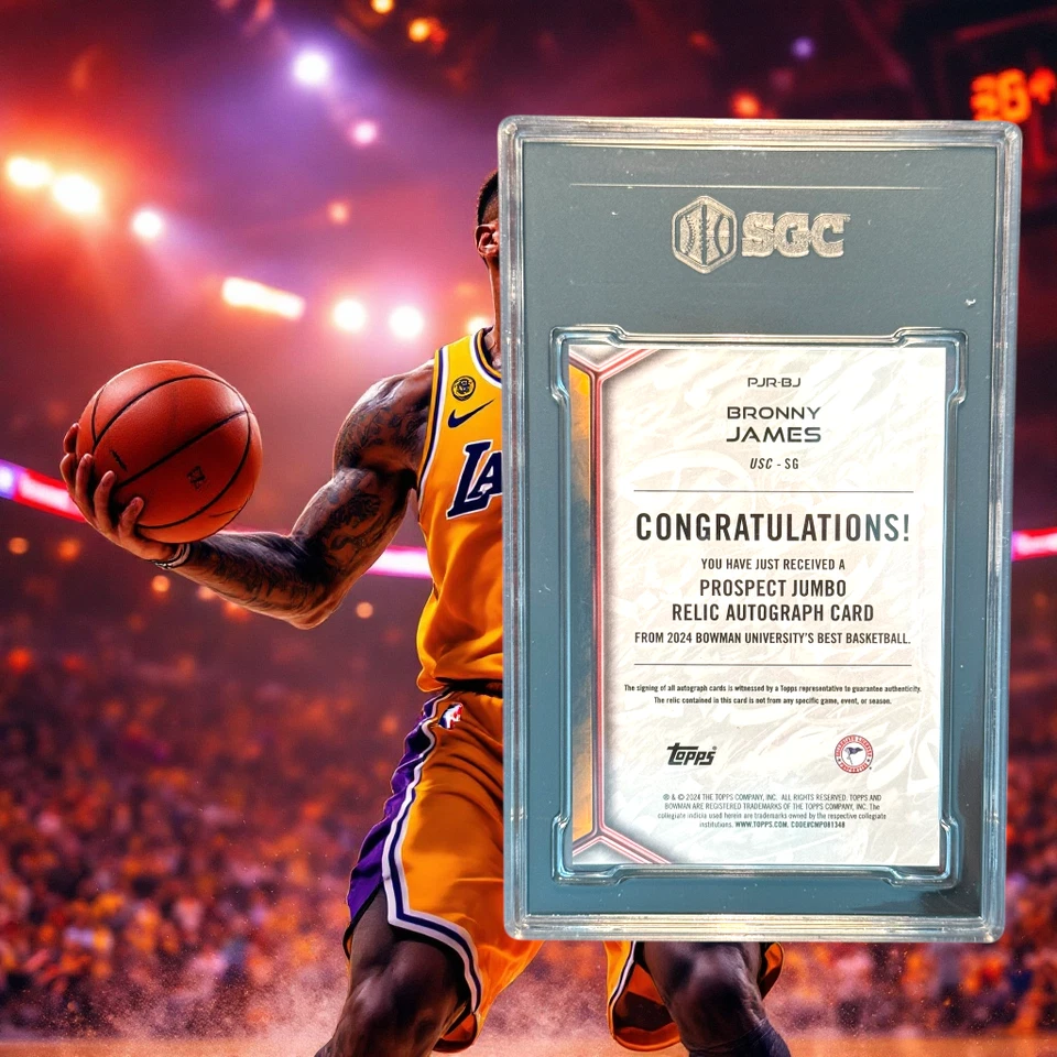 2023 Bowman U Best Bronny James Auto Prospect Jumbo Relic Jersey SGC 9.5/10 - Image 2 of 2