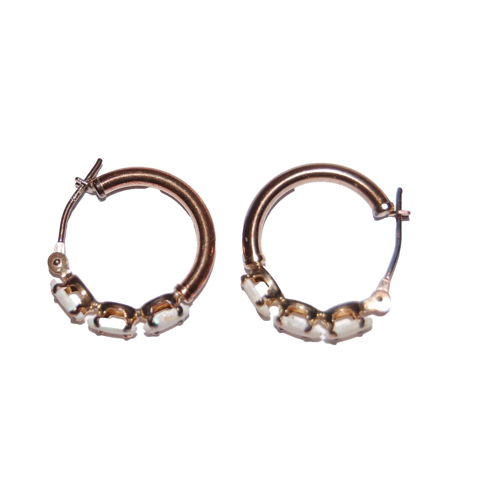 10K Solid Rose Gold White Fire Opal Gemstones Hoo… - image 3