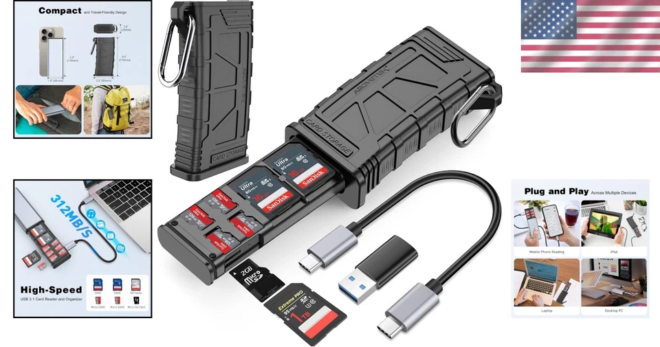 High-Speed 2-in-1 SD/MicroSD Card Reader & Holder – USB 3.1 Type-C Convenience - Image 2 of 4