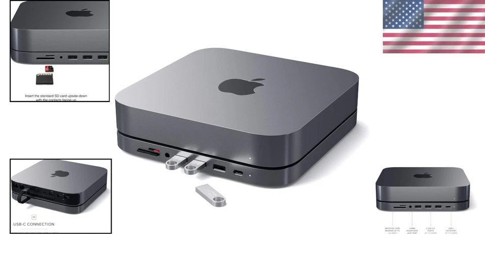Versatile USB-C Hub with 7 Ports & Cooling System for Mac Mini - Space Gray - Image 2 of 4