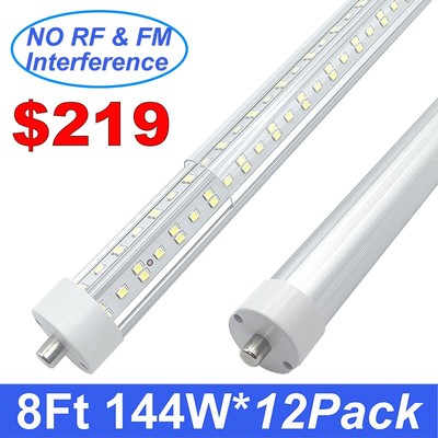 12 Pack 8 Foot LED Shop Lights Single Pin 144W Super Bright T8 T 12 8' Led Bulbs
