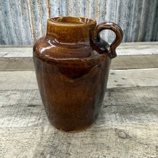 Antique Brown Glazed Stoneware Jug With Handle Rustic Pottery Vessel Farmhouse