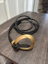 CLARA STUDIO 90S Black Leather Rope Belt Chunky Gold hardware Runway Statement