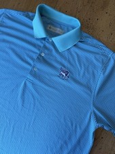 Mens Donald Ross Yale University Bulldogs Blue Striped Polo Shirt Size Large