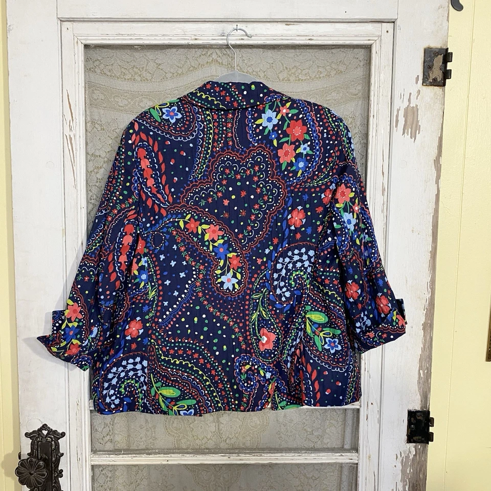VTG Alfred Dunner Womens 14 Open Front Colorful Paisley Floral Folk Blazer 90s - Image 2 of 4