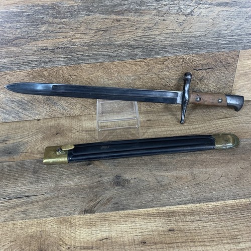 WWII ITALIAN MODEL 1891 CARCANO BAYO-C. GNUTTI - BAYONET W/ LEATHER SCABBARD