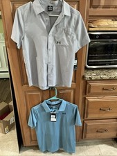 Under Armour Boys Size YLG Polo Button Down Shirts NEW Light Blue Gray