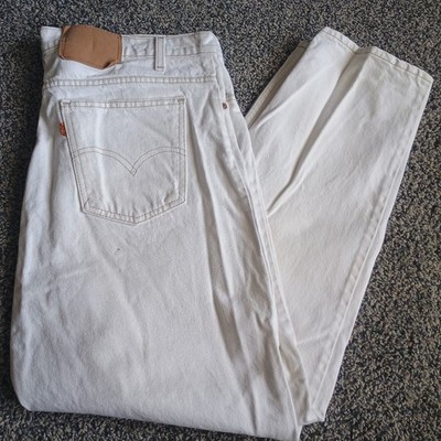 Levi's Orange Tabs Vintage 90s White Denim Jeans 36x29 550 Tapered Leg Grunge 