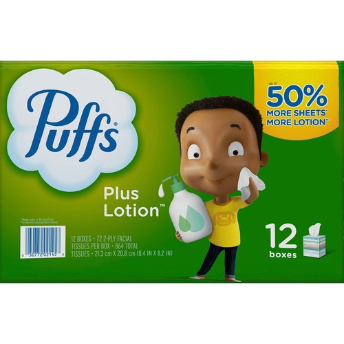 Puffs Plus Lotion Gesichtstücher (72 Taschentücher/Würfel, 12 Mega Würfel) - Bild 1 von 3