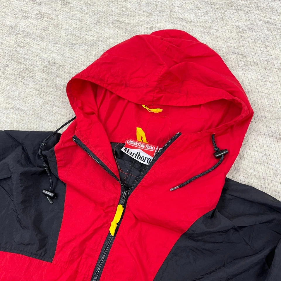 Chaqueta cortavientos vintage Marlboro para hombre grande roja Track Y2K Adventure Team Foto 3 de 4
